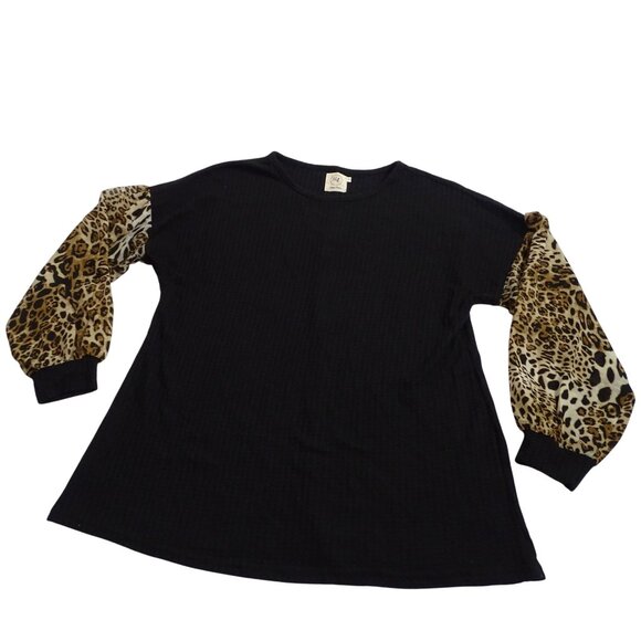 Grace & Emma Tops - Grace and Emma Women Black Long Sleeve Leopard Print Balloon Sleeve Top Size M